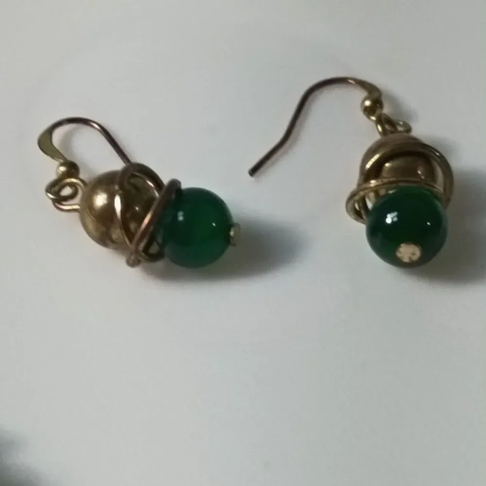 Chunky Green Glass Bead Layered Necklace & Matching Dangle Earrings Set